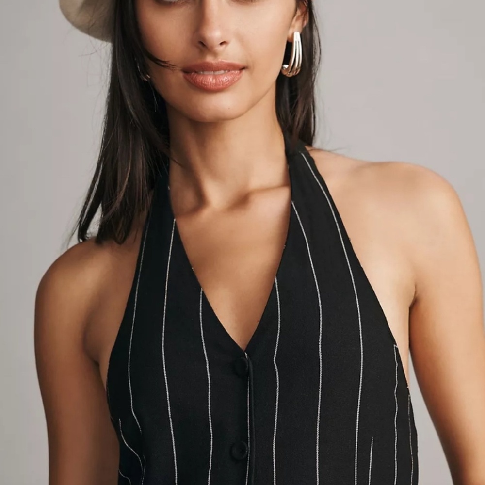 NWT LITTLE LIES PINSTRIPE HALTER NECK JUMPSUIT size M Anthropologie